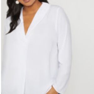 White Long Sleeve Shawl Collared Blouse
